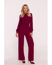 Love Lace - Viscose Long Sleeve Straight Leg Jumpsuit With Puff Sleeves - Lyst
