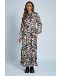 Native Youth - Printed Long Balloon Sleeve Cinched Waist Floaty Midi Dress - Lyst