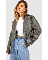 Boohoo - Vintage Look Faux Leather Crop Biker Jacket - Lyst