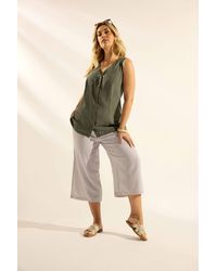 Yours - Stripe Linen Look Cropped Trousers - Lyst