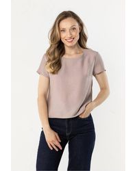Love Lace - Satin Finish Loose Light Blouse With Round Neck - Lyst