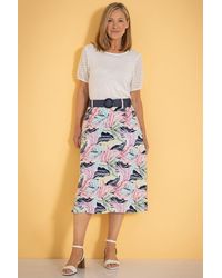 Anna Rose - Belted Leaf Print Linen Blend Skirt - Lyst