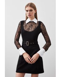 Karen Millen - Lace Ponte Cotton Mix Jersey Mini Dress - Lyst