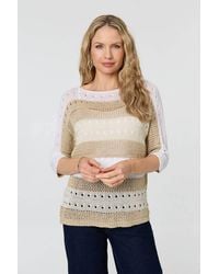 Izabel London - Semi Sheer Mesh 3/4 Sleeve Knit Top - Lyst