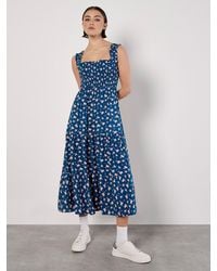 Apricot - Ditsy Floral Smocked Midi Dress - Lyst