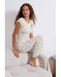 WOVCOR - Ditsy Floral Lace Trim Cap Sleeve Cotton Ribbed Pyjama Set - Lyst