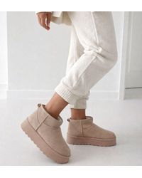 Absolute Footwear - Easy Slip On Low Cut Ankle Platform Boot With Faux Fur Lining - Lyst
