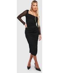 Boohoo - Square Neck Ruched Mesh Midaxi Dress - Lyst