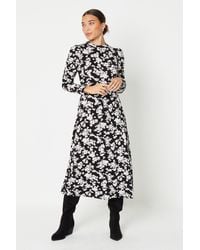 Dorothy Perkins - Petite Floral Ruched Sleeve Fit And Flare Midi Dress - Lyst