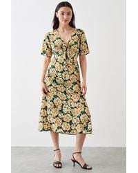 Dorothy Perkins - Petite Yellow Floral Tie Front Midi Dress - Lyst