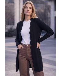 Roman - Rib Knit Scallop Trim Cardigan - Lyst