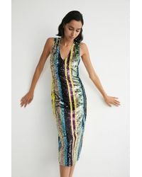 Warehouse - Petite Sequin Stripe Cut Out Back Midi Dress - Lyst
