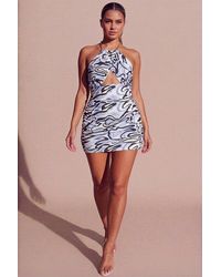 Femme Luxe - Marble Print Chain Halter Neck Crossover Detail Mini Dress - Lyst