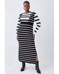 Karen Millen - Plus Size Viscose Blend Warm Touch Stripe Knit Midi Dress - Lyst