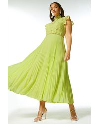 Karen Millen - Plus Size Lace Applique Pleat Woven Midi Dress - Lyst