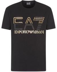 EA7 - Gold Logo Black T-shirt - Lyst