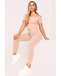 MissPap - Lounge Set Rib With Joggers & Off The Shoulder Top - Lyst