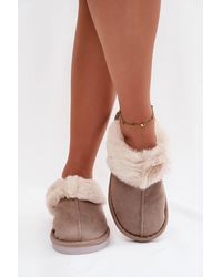 Love Lace - Suede Fur Trim Insulated Slippers With Wide Covered Toes - Lyst