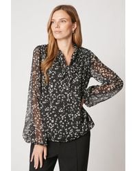 Wallis - Tall Mono Floral Pintuck Detail Tie Shirt - Lyst