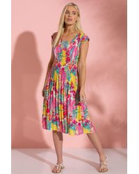 Klass - Garden Print Pleated Chiffon Dress - Lyst
