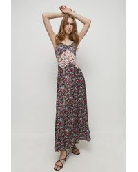 Warehouse - Petite Lace Satin Midi Dress In Mixed Print - Lyst