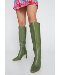 Nasty Gal - Faux Leather Flared Heel Knee High Boots - Lyst