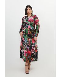 Karen Millen - Plus Size Botanic Floral Jersey Crepe Twist Maxi Dress - Lyst