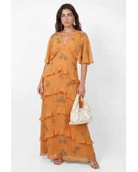 Maya Deluxe - Floral Embellished V Neck Kimono Sleeve Ruffled Maxi Dress - Lyst