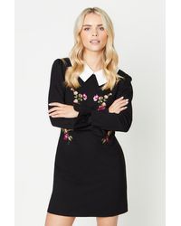 Oasis - Petite Premium Ponte Collar Embroidery Dress - Lyst