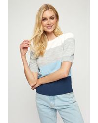 Dorothy Perkins - Grey Navy Colour Block Puff Sleeve Knitted Tee - Lyst