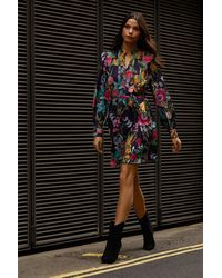 Oasis - Floral Printed Belted Button Through Mini Dress - Lyst