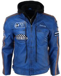 TruClothing - Hooded Zipped Biker Leather Jacket - Lyst