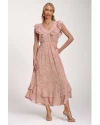 Jolie Moi - Ruffle V-Neck Viscose Midi Dress - Lyst