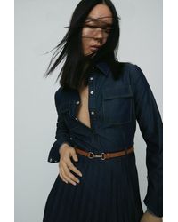 Karen Millen - Tailored Denim Pleated Shirt Maxi Dress - Lyst