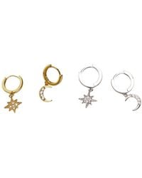 Lovii - Moon & Star Stainless Steel Hoop Earrings - Lyst