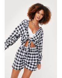 Nasty Gal - Gingham Cotton Cropped Shirt And Shorts Pajama Set - Lyst