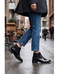 Spot on - Patent Brogue Chelsea Ankle Boot With Block Heel - Lyst