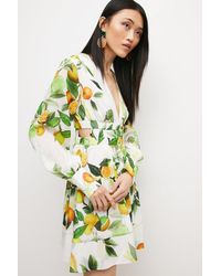 Karen Millen - Silk Cotton Sicilian Citrus Mini Dress - Lyst