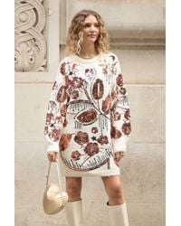 CY - Floral Pattern Sequin Jumper Dress - Lyst