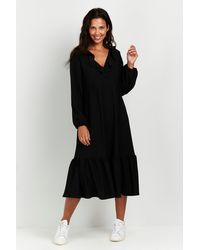 Wallis - Tall Black Frill Detail Midi Dress - Lyst