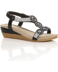 AJVANI - Mid Wedge Heel Diamante Slingback Sandals Wedges - Lyst