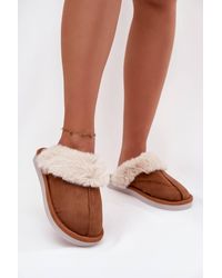 Love Lace - Warm Insulated Suede Slippers With Fur Trim Covered Toes - Lyst