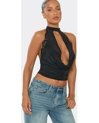EGO - Sleeveless High Neck Lace Trim Top - Lyst