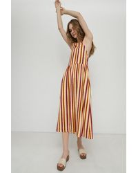 Warehouse - Print Stripe Cross Back Midi Dress - Lyst