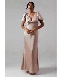 Coast - Sweetheart Neckline Puff Sleeve Satin Bridesmaid Maxi Dress - Lyst