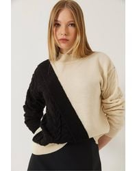 Bianco Lucci - Patterned Half Turtleneck Ribbed Sweater - Lyst