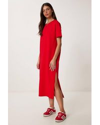 Happiness İstanbul - Midi Cotton Dress With Slit - Lyst