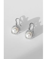 Jon Richard - Rhodium Plated Cubic Zirconia Knotted Pearl Centre Fish Hook Drop Earrings - Lyst