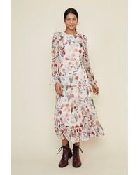Oasis - Floral Print Ruffle Midi Dress - Lyst
