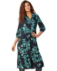 Roman - Leaf Print Frill Hem Smock Dress - Lyst